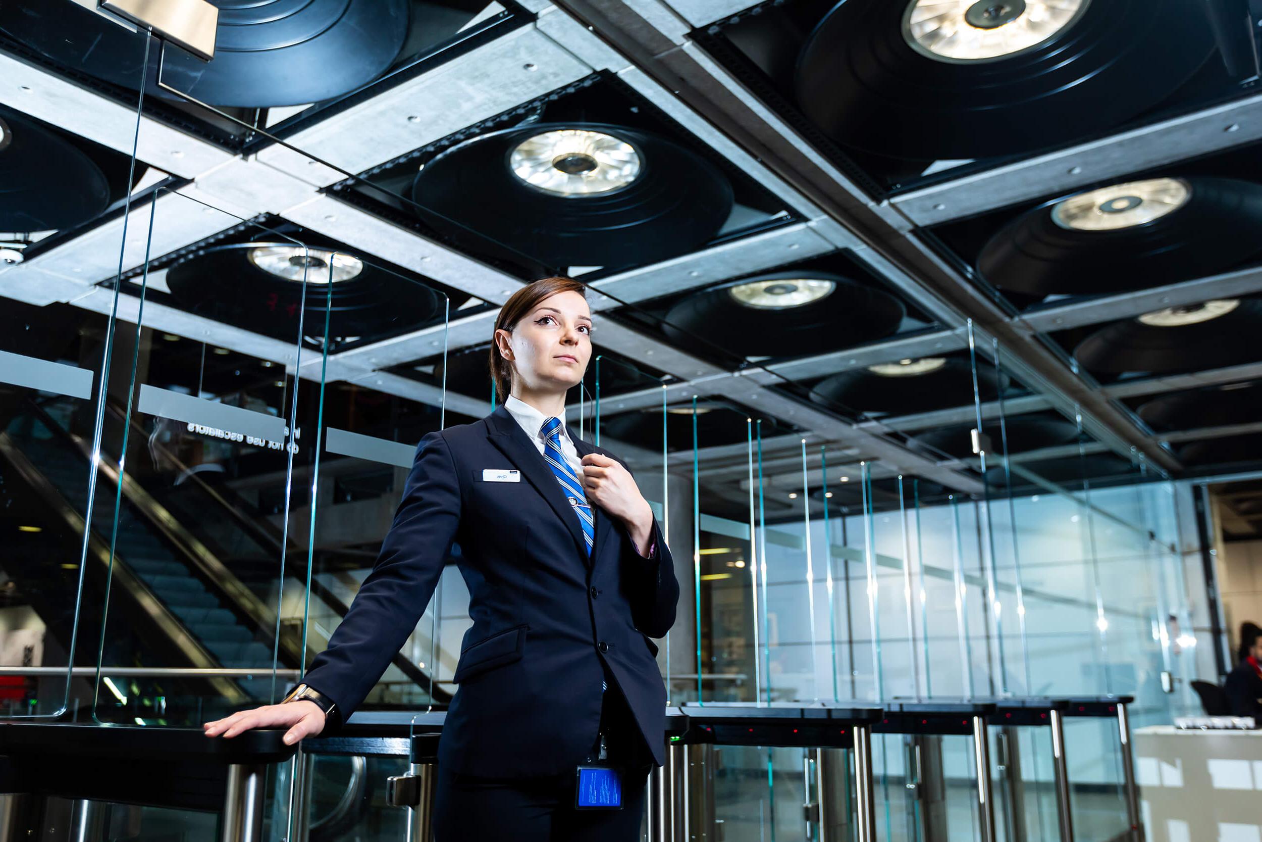 Female security guard in an office environment